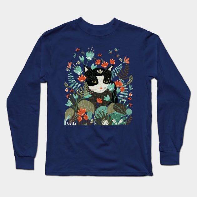 Curious Cat Long Sleeve T-Shirt by elenorDG